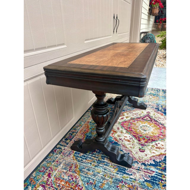 Vintage Jacobean Revival Library Table With Inlay on Top For Sale - Image 9 of 12