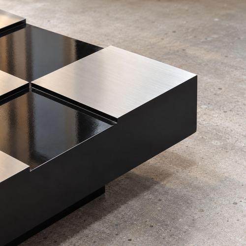 Italian Square Black Lacquer and Steel Coffee Table, 1970s For Sale - Image 7 of 8