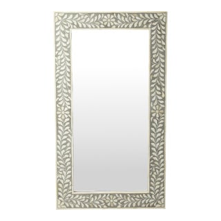 Vivienne 20.5 in. W x 36.5 in. H Rectangular Bone Inlay Wall Mirror, Gray Bone Inlay For Sale