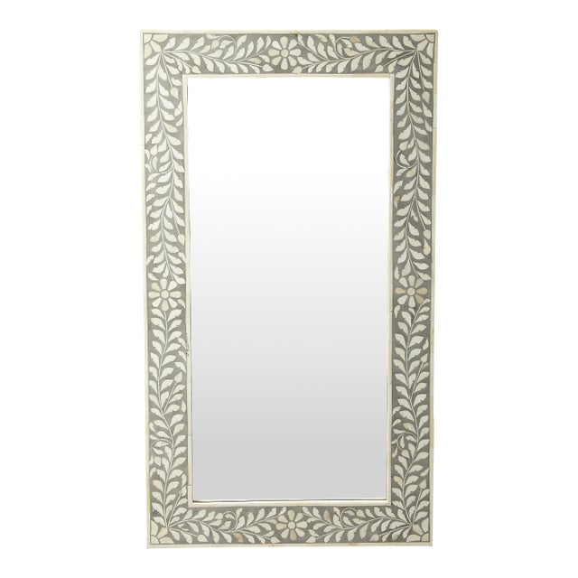 Vivienne 20.5 in. W x 36.5 in. H Rectangular Bone Inlay Wall Mirror, Gray Bone Inlay For Sale
