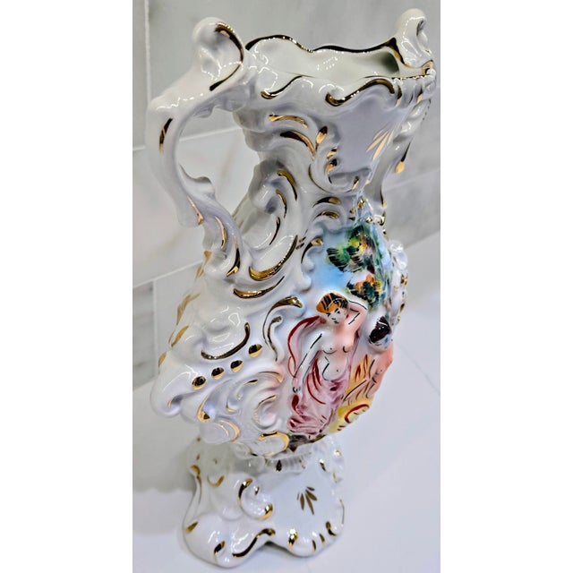 Capodimonte Mid-Century Italian Capodimonte Figural Porcelain Urn Vase With Gold Gilt For Sale - Image 4 of 12