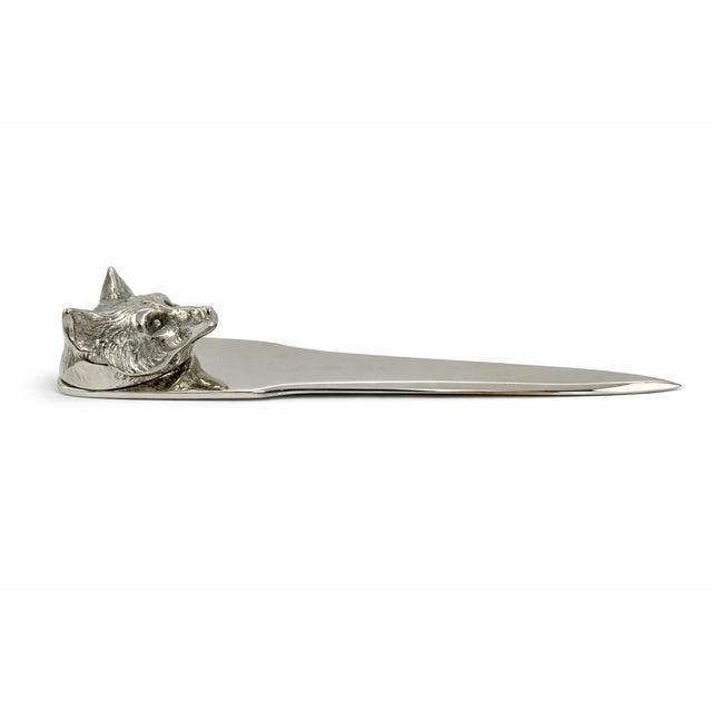 Mid-Century Modern Vintage Silverplate Fox Head Letter Opener Made in Italy For Sale - Image 3 of 9