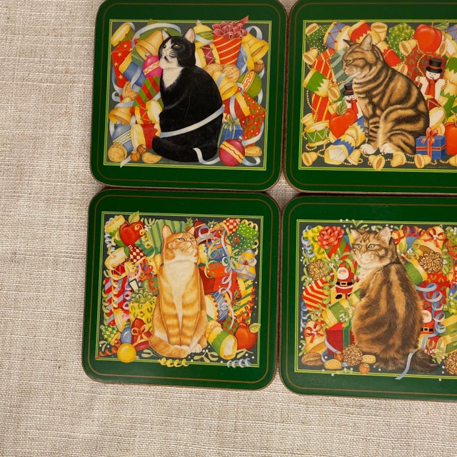 Contemporary Late 20th Century Pimpernel Coasters of Festive Christmas Cats- Set of 6 For Sale - Image 3 of 7