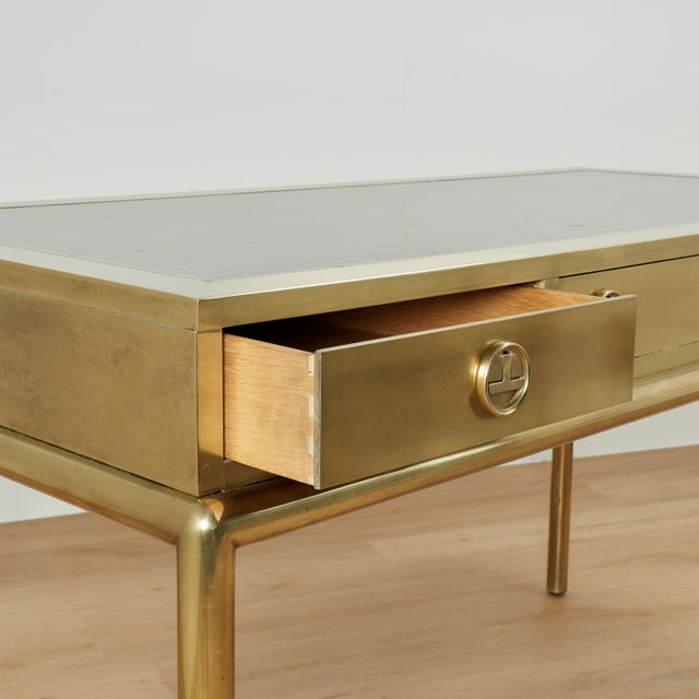 Mid Century Mastercraft Leather Top Brass Desk For Sale - Image 9 of 15