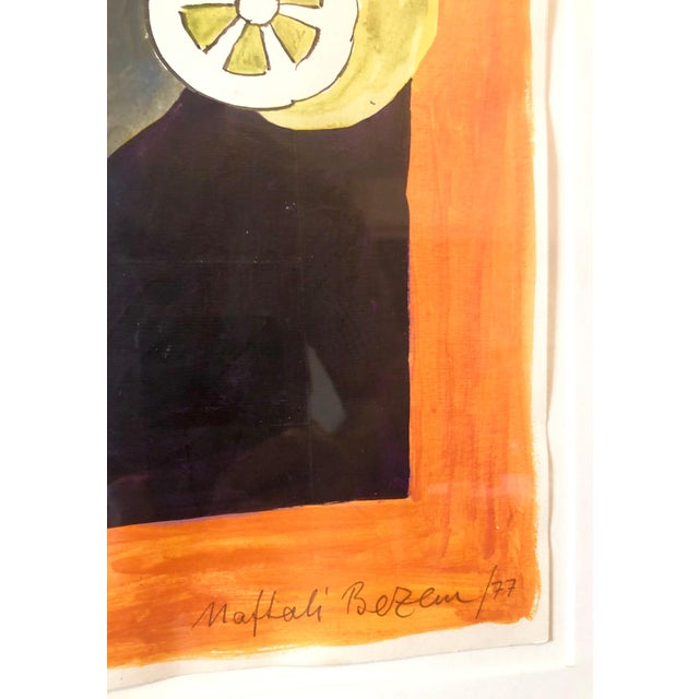 A Surrealist Judaica scene of a bearded man (Rabbi) in a boat with Shabbat candlesticks. Sight size: 17.75" x 22.5"....