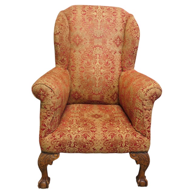 Gold Antique Wingback Armchair, 1800s For Sale - Image 8 of 8