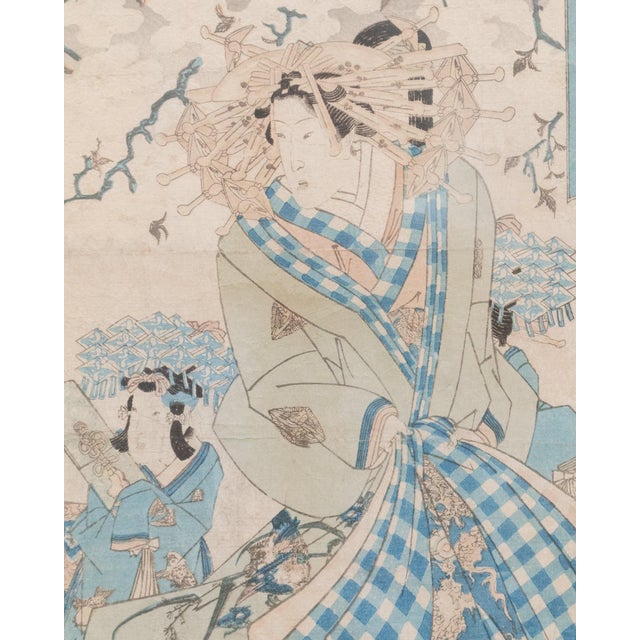 Japanese Vintage Authentic Japanese Woodblock Print For Sale - Image 3 of 9