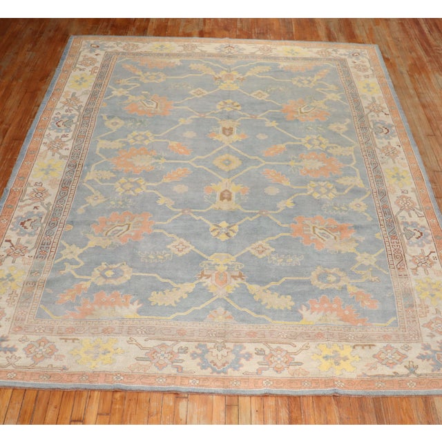 Textile Soft Blue Antique Oushak Rug, 9' X 12' For Sale - Image 7 of 10