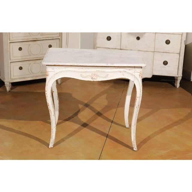 Swedish 1890 Painted Freestanding Side Table with Cabriole Legs and Carved Skirt For Sale - Image 9 of 11