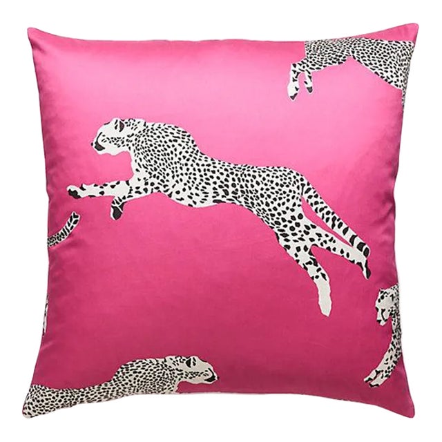 The House of Scalamandré Leaping Cheetah Pillow, Bubblegum For Sale