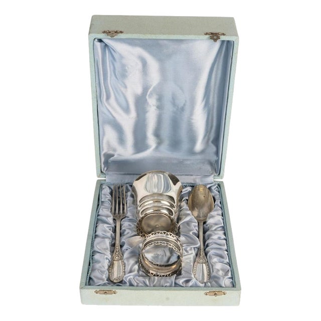 Silver-Plated Metal Christening Set, 1900s, Set of 5 For Sale
