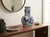 Oriental Blue White Heart Shape Flat Floral Elephant Ring Porcelain Vase For Sale - Image 4 of 12