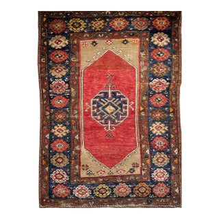 19th Century Handwoven Anatolian Village Area Rug, Wool, Vegetable Dyed, 4' x 5' For Sale