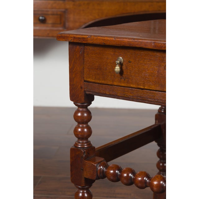 English 1870s Oak Bobbin Leg Side Table with Single Drawer and Stretchers For Sale - Image 9 of 12