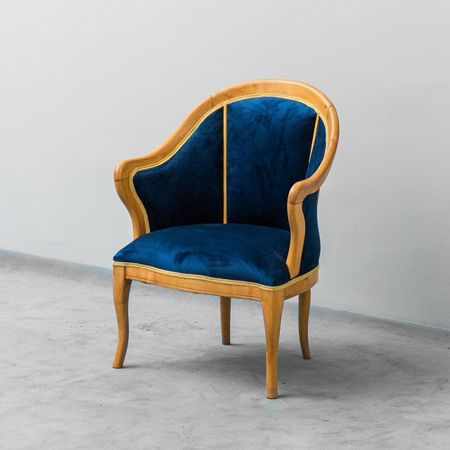 Armchair in Wood and Blue Velvet, 1950s For Sale - Image 13 of 13