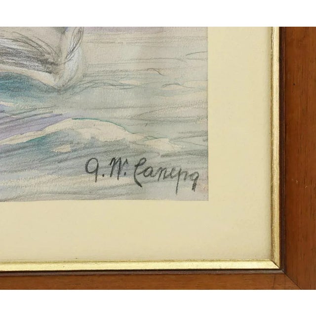 1950s Vintage Original G W Canepa Charcoal & Watercolor Ocean Liner Painting, Framed For Sale - Image 4 of 6