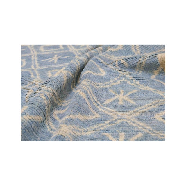 1960s Blue & Cream Modern Wool Rug For Sale - Image 5 of 7
