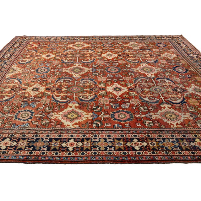 Textile Vintage Persian Mahal Wool Rug - Hand-Knotted Antique Floral Area Rug in Red For Sale - Image 7 of 10