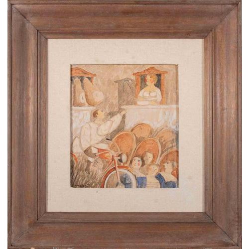 Alberto Gallerati, The Acrobat, 1980s, Oil Painting, Framed For Sale