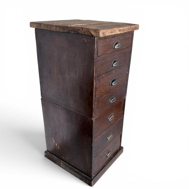 Wood Bankers Chest of Drawers in Oak, 1900s For Sale - Image 7 of 14