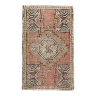 Vintage Wool Rug – Faded Pastel Medallion Tribal Rug -1' 9'' X 3' 1'' For Sale