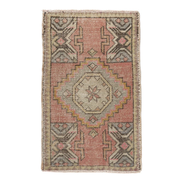 Vintage Wool Rug – Faded Pastel Medallion Tribal Rug -1' 9'' X 3' 1'' For Sale