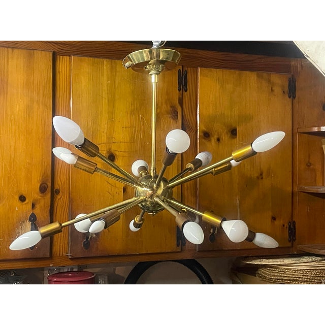 Mid-Century Modern Mid-Century Modern Atomic Age Brass Sputnik Chandelier 1950’s For Sale - Image 3 of 12