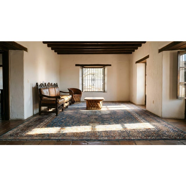1890s Blue Navy Ardabil Antique N. Indian Agra Rug 10'8" - 14'10" Handknotted Wool Carpet For Sale - Image 12 of 13