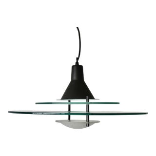 1980s Louis Poulsen Style Glass Metal Pendant Light For Sale