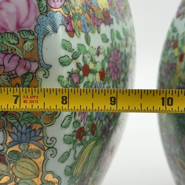Chinese Famille Rose Medallion Lidded Melon Jar Rare Matching Pair 12" Tall For Sale - Image 13 of 16