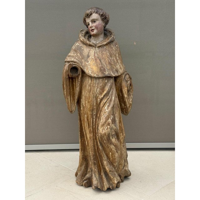 Large 18th Century Baroque Religious Carved Wooden Monk For Sale - Image 15 of 15