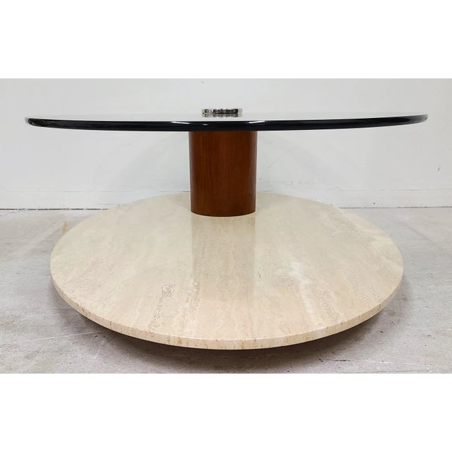 Beige Travertine Marble & Glass Swivel Top Coffee Cocktail Table by Lion in Frost For Sale - Image 8 of 13