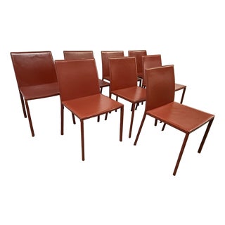 Italian Oxblood Leather Dining Side Chairs, Set of Eight For Sale