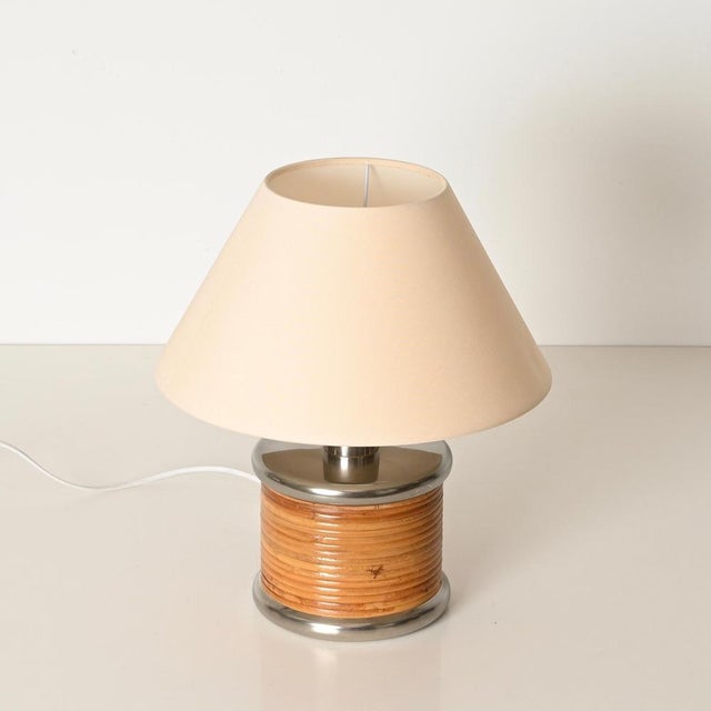 Mid-Century Table Lamp in Rattan and Chrome attributed to Vivai del Sud, Italy, 1970s For Sale - Image 10 of 15
