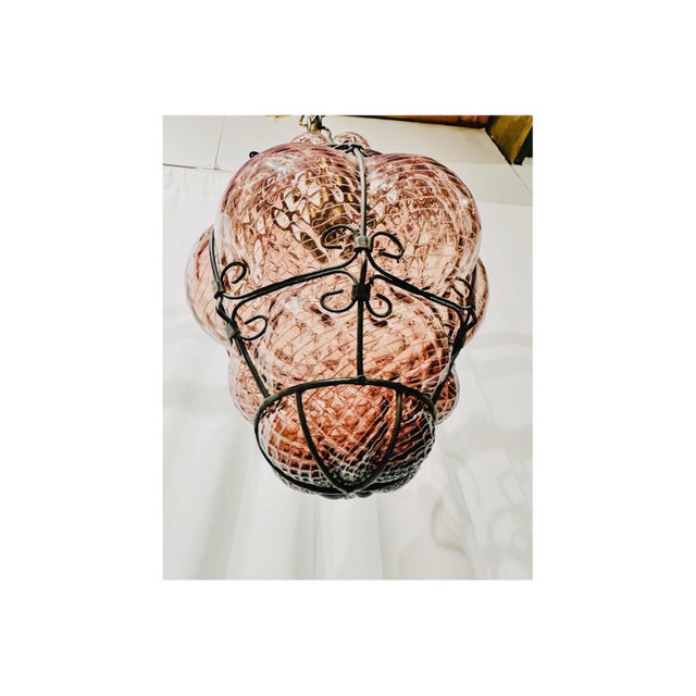 Vintage Murano Caged Filigrana Glass Lantern Attributed to Seguso, Amethyst Glass For Sale - Image 12 of 12