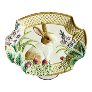 Vintage Mid-Century Modern Fitz & Floyd Majolica Easter Bunny Platter For Sale