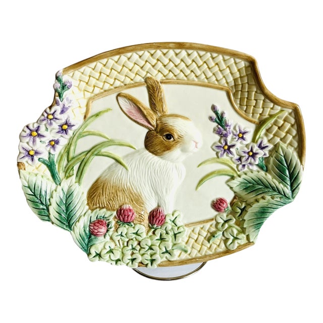 Vintage Mid-Century Modern Fitz & Floyd Majolica Easter Bunny Platter For Sale