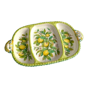 Monumental Vintage Italian Serving Platter / Tray Featuring Hand Painted Lemons