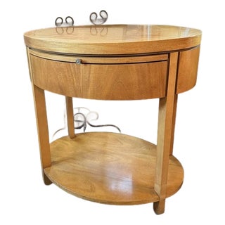 1980s Charles Pfister for Baker Furniture Oval Burl Veneer 1 Drawer Nightstand For Sale