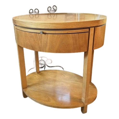 1980s Charles Pfister for Baker Furniture Oval Burl Veneer 1 Drawer Nightstand For Sale
