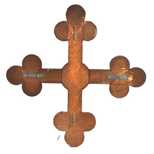 Gold Antique Monumental Gothic Parcel Gilt & Polychromed Carved Oak Cross 19thC For Sale - Image 8 of 13