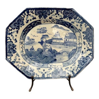 Vintage Blue & White Serving Platter For Sale