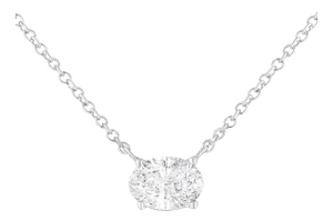 IGI Certified 10K White Gold 1/2 cttw Lab Grown Oval Shape Solitaire Diamond East West 18" Pendant Necklace