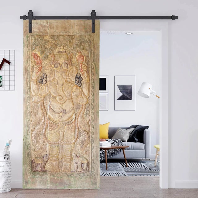 1920s Vintage Ganesha Wall Panel – Hand-Carved Temple Art & Spiritual Décor 84x41 For Sale - Image 5 of 5