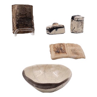 White Fond Datelier Ceramics from N.Lebrun, Belgium, 1970s, Set of 5 For Sale