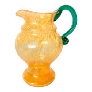 Vintage Blown Glass Urn Pitcher With Orange Swirl Glass and Green Applied Handle