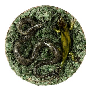 Antique Portuguese Palissy Ware Majolica Wall Plate For Sale