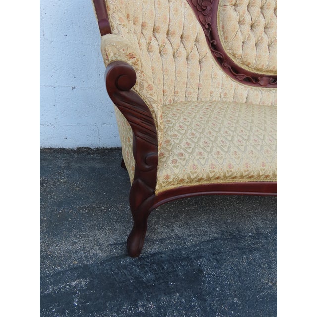 Brown Victorian Style Carved Solid Mahogany Sofa Couch 6360 For Sale - Image 8 of 15