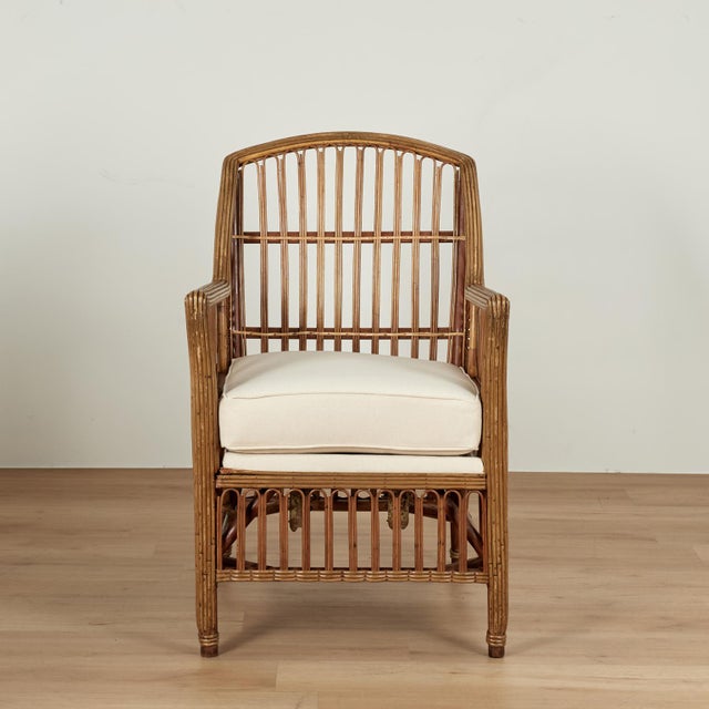 French Art Deco Rattan Pair of Armchairs For Sale - Image 10 of 16