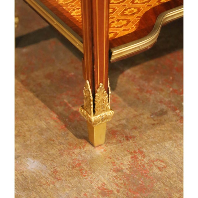 Near Pair of Mid-Century French Louis XVI Ormolu Marquetry Side Tables For Sale - Image 16 of 17